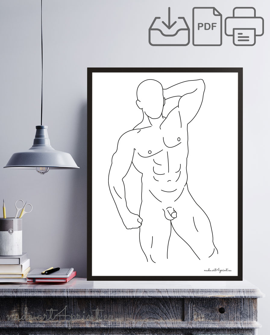 Nude Male Art Print Erotic Drawing Nude Line Art Prints For Sexy