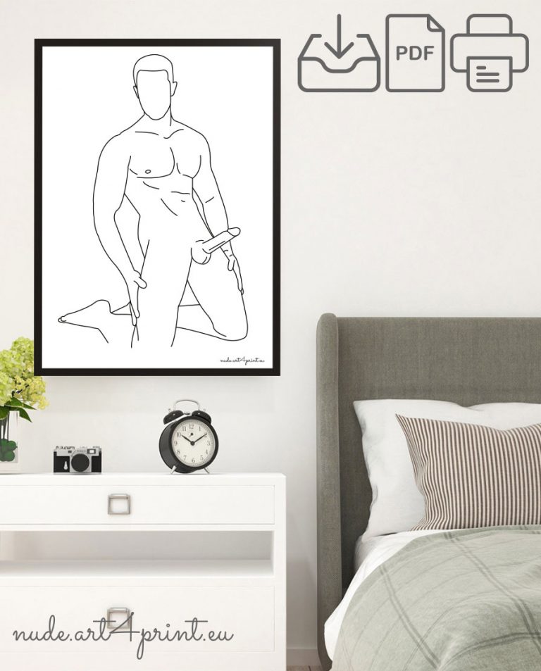 Naked Male Bedroom Artwork Print Nude Line Art Prints For Sexy