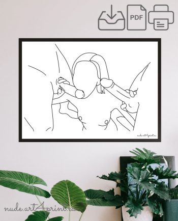 Threesome Oral Sex Print Lineart Drawing Nude Line Art Prints For