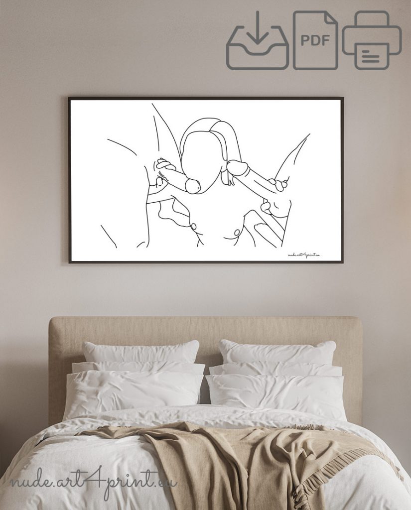 Threesome Oral Sex Print Lineart Drawing Nude Line Art Prints For