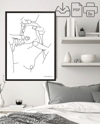 Gangbang blowjob sex print explicit act drawing