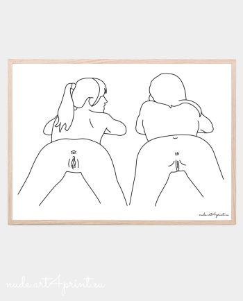 Girls nude back print lesbian ass erotic line art
