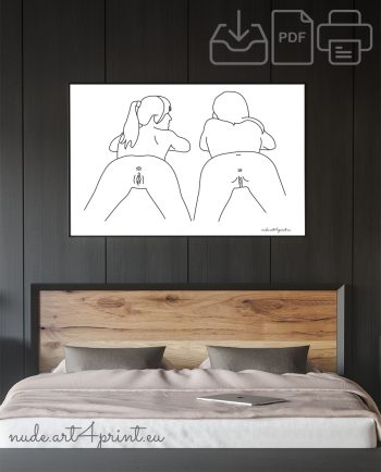 Girls nude back print lesbian ass erotic line art