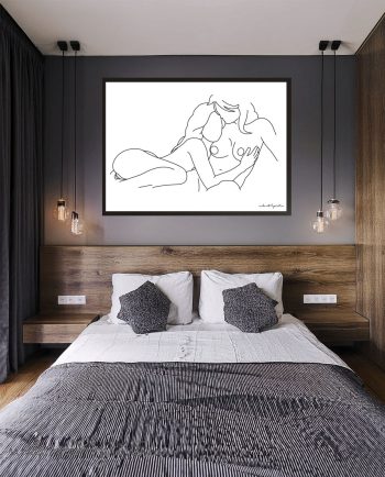 Lesbian erotic art print girls hugging snuggling to naked body