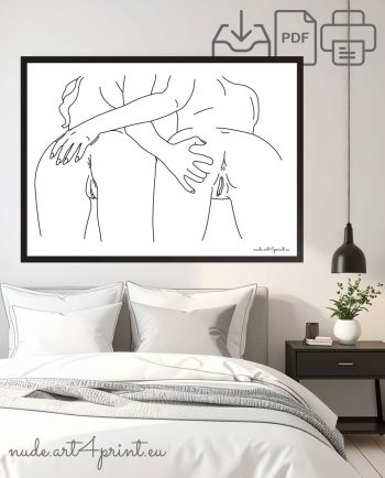 Lesbian girls love art print download wall poster nude hug