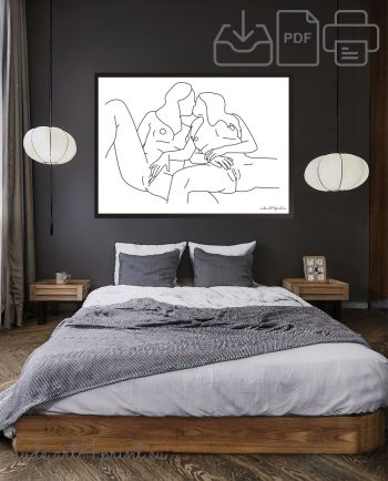 Lesbian kissing girls love art print digital poster pussy play