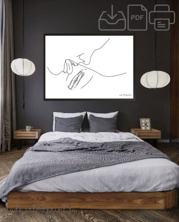 Lesbian kissing pussy print girl kiss nude vagina line drawing