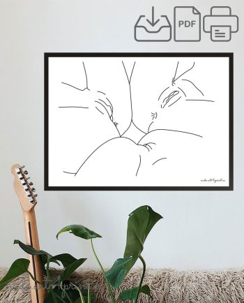 Lesbian threesome pussy art print girls group vagina play digital poster