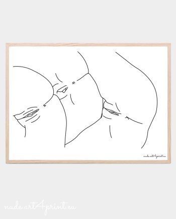 Lesbian threesome sex pussy art print girls group love