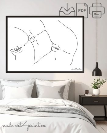 Lesbian threesome sex pussy art print girls group love