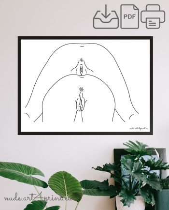 Lesbian vagina art print pussy ass line drawing