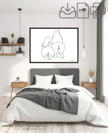 Naked girls ass pussy lesbian love back art digital poster lines
