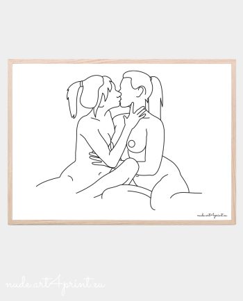 Nude girls kiss love erotic art print lesbian lgbt community gift