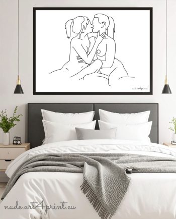 Nude girls kiss love erotic art print lesbian lgbt community gift