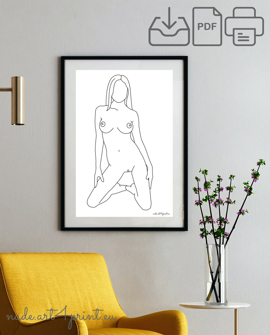 Erotic art print for download - Nude line art prints for sexy bedroom  interior decoration or lover gifts - erotic posters and canvas