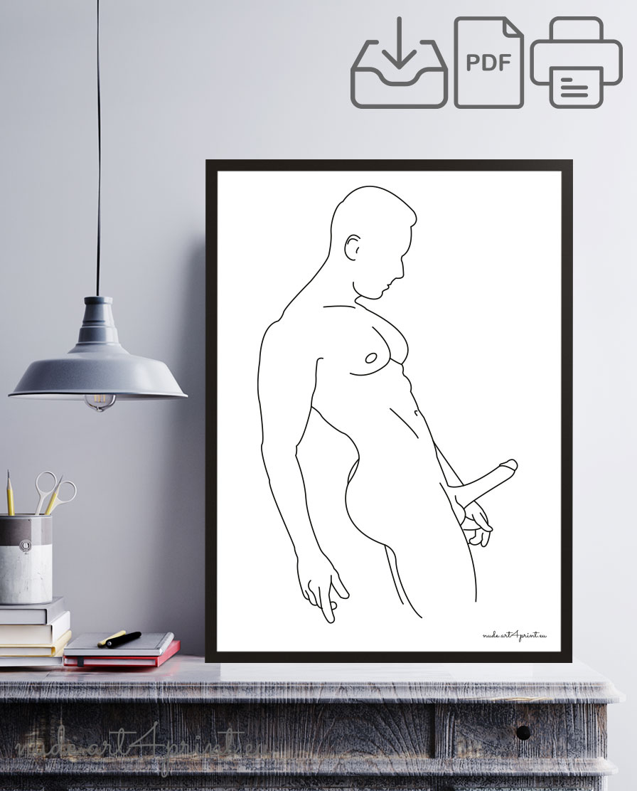 Erotic male art print - Nude line art prints for sexy bedroom interior  decoration or lover gifts - erotic posters and canvas