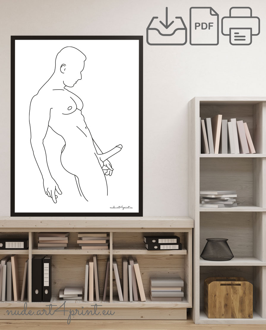 Erotic male art print - Nude line art prints for sexy bedroom interior  decoration or lover gifts - erotic posters and canvas