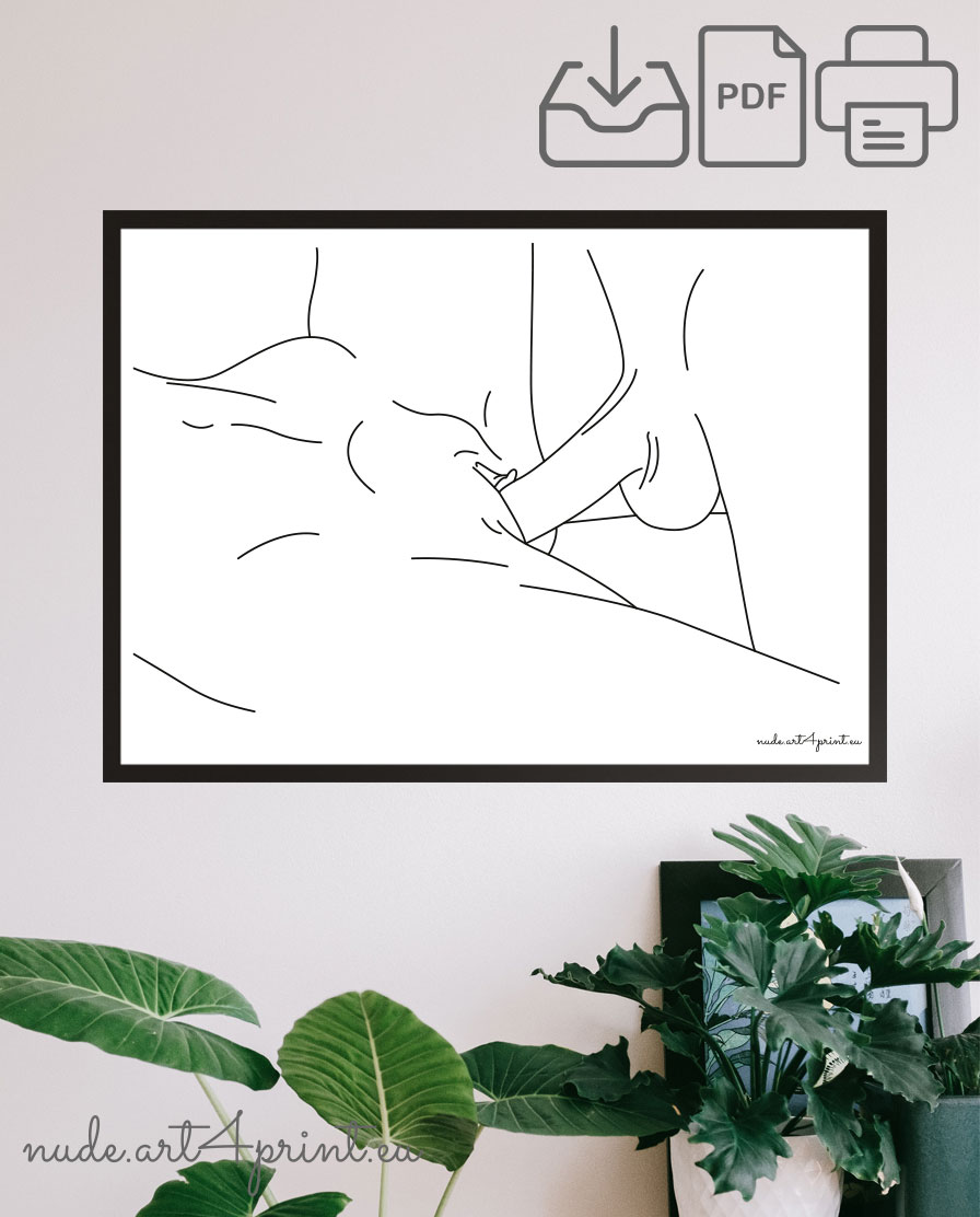 Explicite close sex art print for poster canva frame on shelf - Nude line  art prints for sexy bedroom interior decoration or lover gifts - erotic  posters and canvas