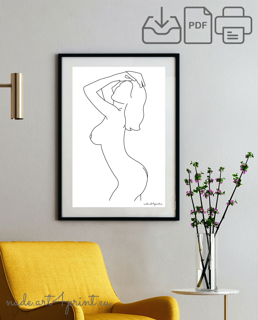 Nude woman line drawing erotic print - Nude line art prints for sexy  bedroom interior decoration or lover gifts - erotic posters and canvas