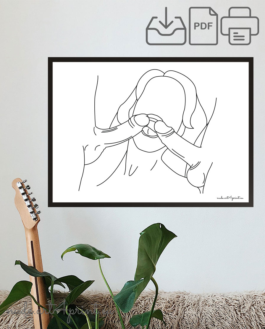 Threesome oral sex art print - Nude line art prints for sexy bedroom  interior decoration or lover gifts - erotic posters and canvas