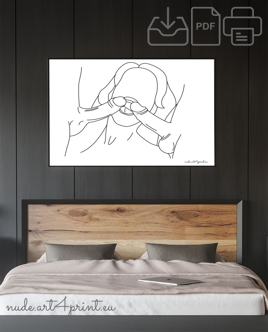 Threesome oral sex art print - Nude line art prints for sexy bedroom  interior decoration or lover gifts - erotic posters and canvas