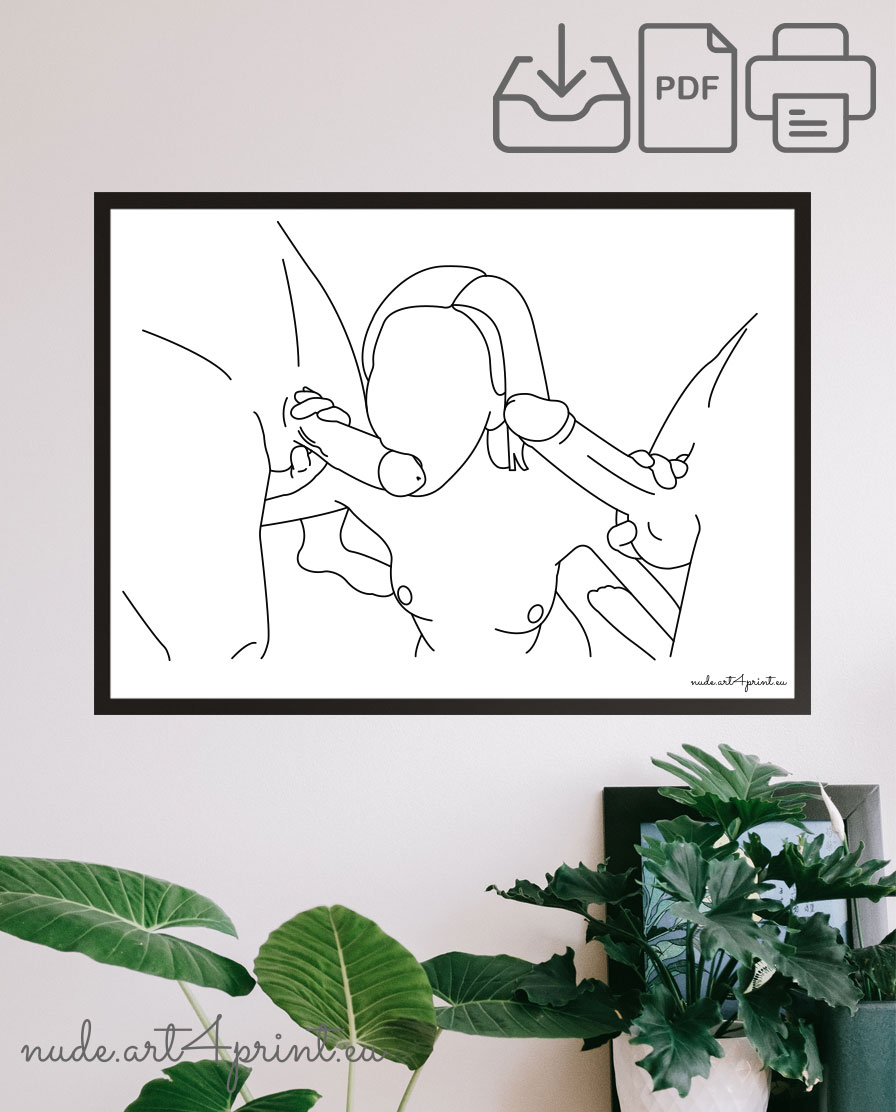 Threesome oral sex print lineart drawing - Nude line art prints for sexy  bedroom interior decoration or lover gifts - erotic posters and canvas