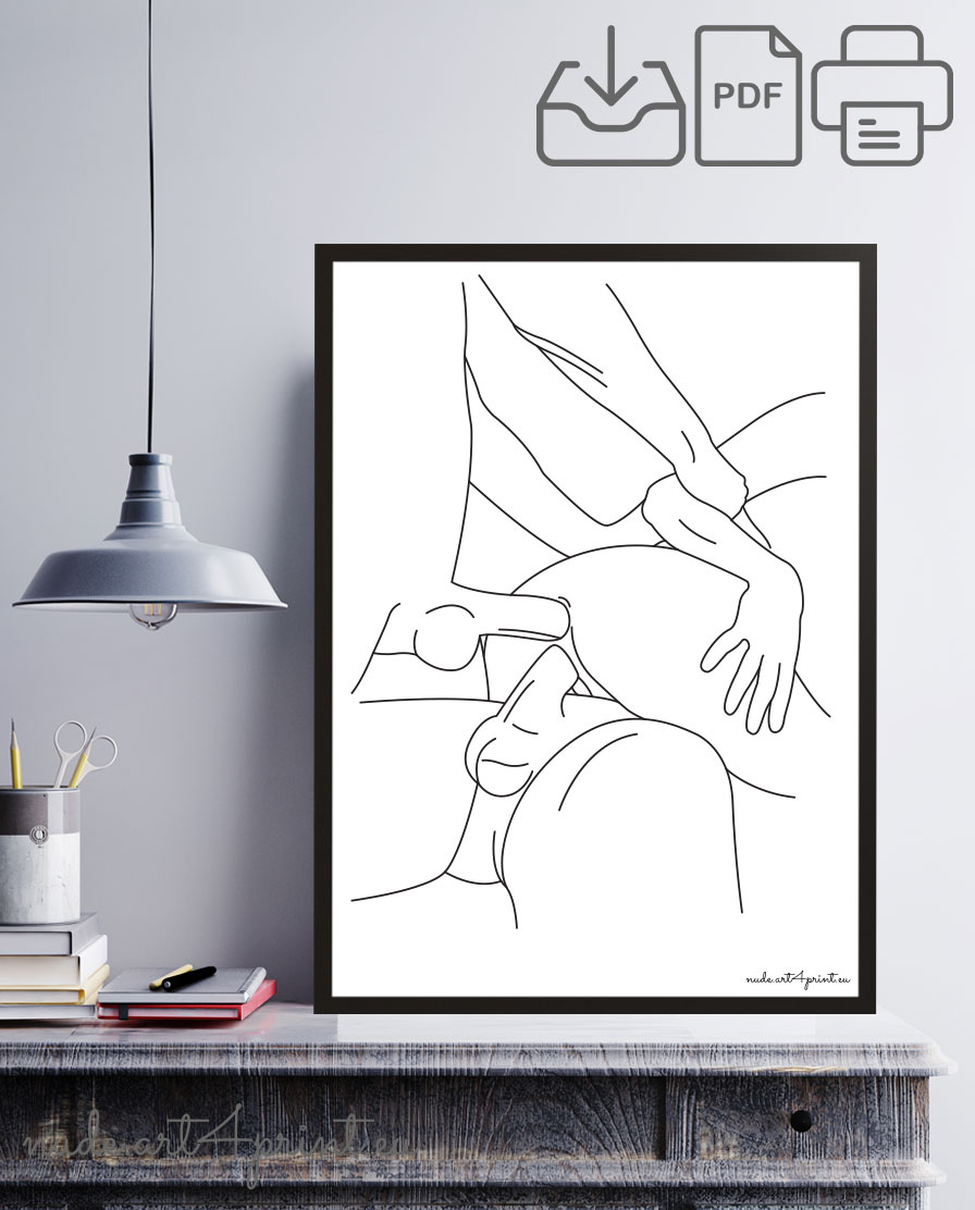 Threesome sex art print canva - Nude line art prints for sexy bedroom  interior decoration or lover gifts - erotic posters and canvas